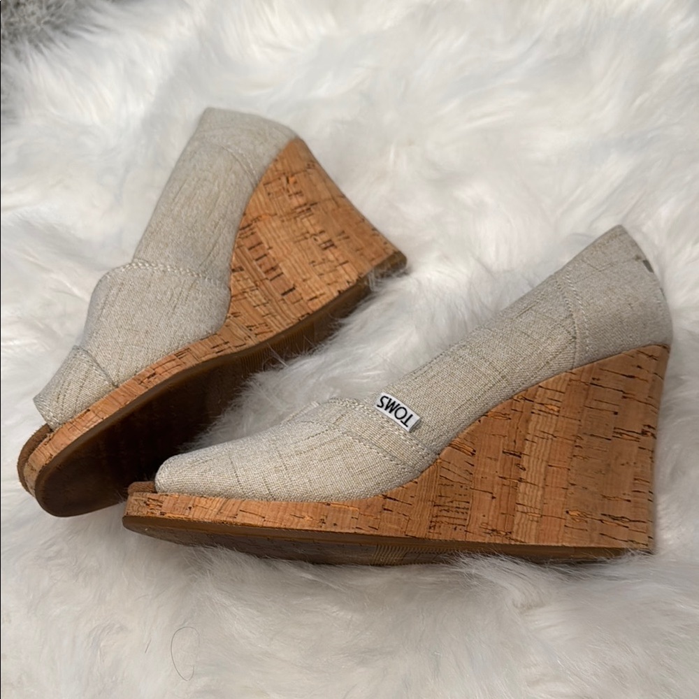 Toms Cream Wedge Sandals with Cork Heel